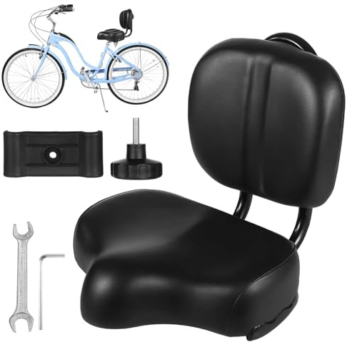 Oversized Bike Seat with Backrest, Wide PU Cushion Saddle with Adjustable Back Support for Tricycle or Bicycle