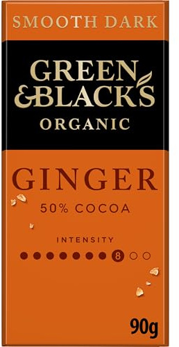 Green & Black's Organic Ginger Dark Chocolate Bar, 50% Cocoa, 100g (1-Pack) | Smooth Dark Chocolate Bar Infused with Ginger, Premium Organic Ingredients, Vegetarian Friendly for Luxurious Indulgence