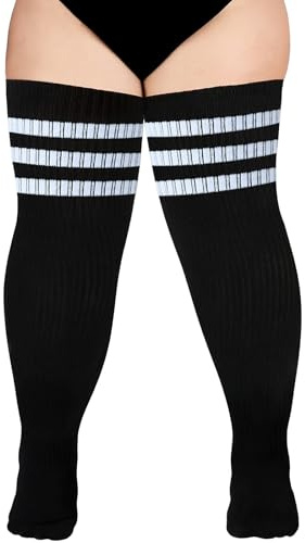 QIZHIQIAMY Chaussettes Hautes Femme Grande Taille, Grandes Chaussettes au-Dessus du Genou Chaudes Hiver, Bas Femme Grande Taille Montants Confortables, pour Halloween, Noël, Carnaval