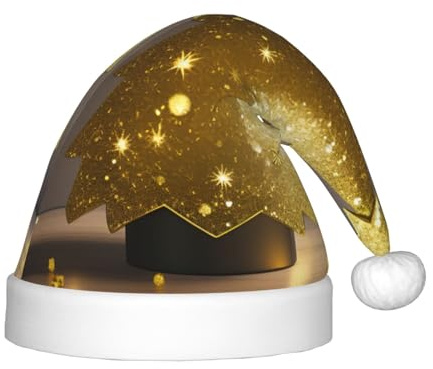 LLOTPQ Weihnachtsmütze für Kinder – Festliche Nikolausmütze mit goldenem Glitzer-Weihnachtsbaum-Druck-Design, perfekt für Feiertagsfeiern und Winterkleidung