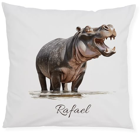 GRAZDesign Kissenbezug Nilpferd mit Namen personalisiert Kinderkissen mit Reißverschluss – Geschenk für Kinder & Erwachsene