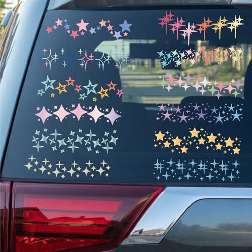 PRESSINART 4Stk 4Stile Reflektierende Stern Aufkleber Stern Sticker für Fahrrad Glitzer Muster Wasserdicht Selbstklebend PET Auto Aufkleber für LKW Auto Karosserie Fenster Laptop Wand Haus Dekoration