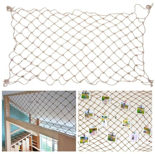 Sicherheitsnetz aus Jute und Hanfseil, Treppengeländer-Schutznetz, Kletternetz for Pflanzen, 6 mm/8 cm(1 * 3m)