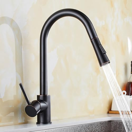 BiaoTeng Mitigeur Cuisine avec Douchette Vintage Pivoter à 360° eau Chaude et Froide Laiton Robinet Cuisine Retro avec Douchette Noir