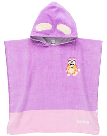 Bluey Rita Bingo Poncho Toalla para niños | Bata de baño con capucha de talla única para niñas y niños | Cubierta de natación de playa para niños y niños pequeños