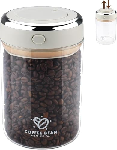 Sommdiy Coffee Bean Storage Container, 1100ML Airtight Coffee Bean Container, Coffee Jar with One-way CO2 Valve, Borosilicate Glass Container for Coffee Sugar Tea Nuts