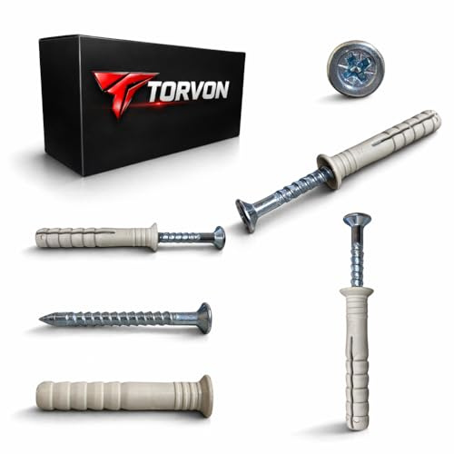 TORVON Lot de 100 chevilles à frapper 6 x 80 mm avec entonnoir - Montage rapide - Pour béton, brique, maçonnerie, fixation professionnelle