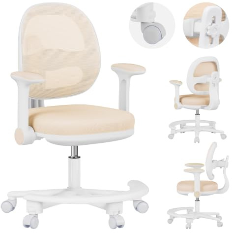 MARK ADLER Junior 3.6 Ergonomischer Schreibtischstuhl für Kinder - Beige | Mitwachsender Drehstuhl 90-160 cm - Höhenverstellbar - Mit Fußstütze - Klappbare Armlehnen 0-90°