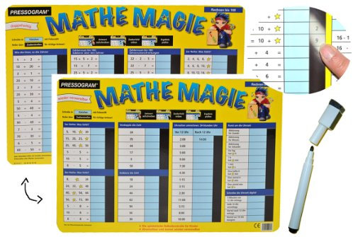 alles-meine.de GmbH Stift + Pressogramm: schreib und wisch Weg - Zahlen bis 100 Multiplizieren, Addieren + Uhrzeit Lernen - zum Rechnen Mathematik Uhr