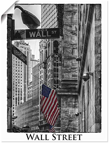 ARTLAND Wanddeko Poster & Kunstdrucke Wandposter 30x40 cm New York City Wall Street Börse Stadt USA Amerika Schwarz Weiß T9RW