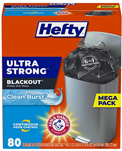 Hefty Sacs poubelle de cuisine ultra résistants, occultants, éclatement propre, 48 litres, 80 pièces-1