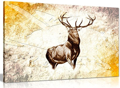 Stag Art Rustic Background Canvas Wall Art Picture Print (18x12in)