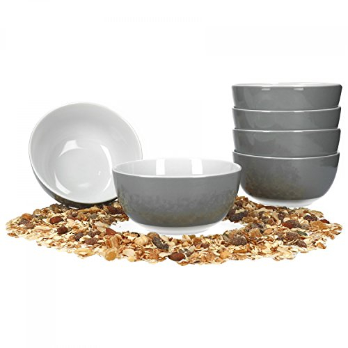 van Well Vario Müslischalen-Set 6-teilig - Schalen-Service für 6 Personen - tiefe Suppen-Schüssel 14cm - Porzellan-Set innen weiß & außen Grau - Salat-Schüssel mikrowellengeeignet