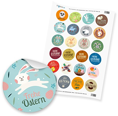 24 x itenga Sticker Aufkleber Etikett Frohe Ostern Mix (Motiv 58)