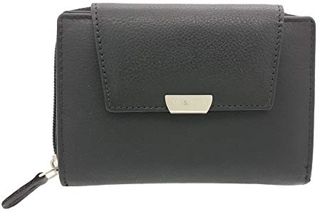 Jockey Club echt Leder Damen Geldbörse Portemonnaie Geldbeutel vollnarbiges weiches Rindleder Massala mit RFID Schutz (Schwarz)