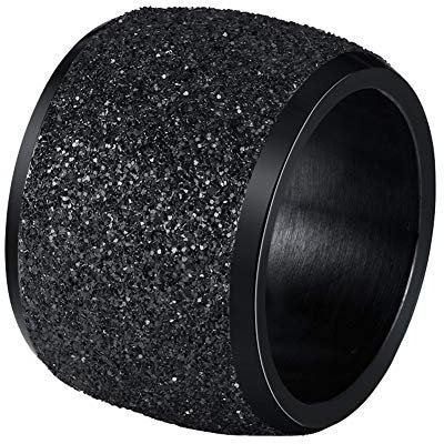 PAURO Damen 16mm Peeling Ringe Breites Hochzeitsband Edelstahl Schwarz Größe 62 (19.7)