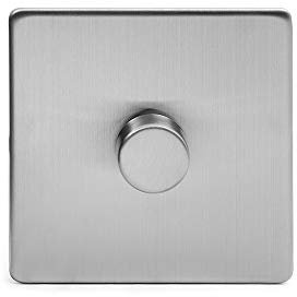Luxury Brushed Chrome 2 Way Intelligent Trailing Dimmer Switch Screwless FacePlate (Single Switch 2 Way) | Chrome LED Dimmer | UK Manufacturer