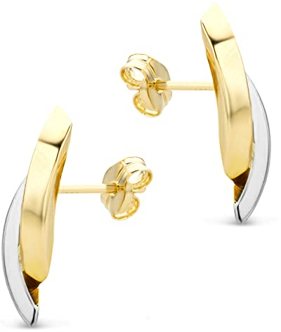 OROVI Ohrringe Gold – 14 Karat (585) Gelbgold und Weißgold – Ohrstecker Gold gekreuzt, hypoallergene Ohrringe Damen, goldene Ohrstecker, Schmuck Damen, Goldschmuck – inkl. edler Schmuckbox