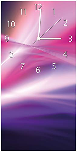 Wallario Design-Wanduhr Abstrakte Formen und Linien in pink lila aus Glas, Motiv-Uhr Größe 30 x 60 cm, weiße Zeiger