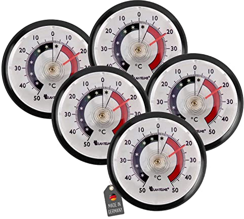 Lantelme 5 Stück Kühlschrankthermometer selbstklebend Temperaturanzeige + - 50°C | Analog Thermometer Set für Gefrierschrank Kühltheke Kühlschrank zum ankleben | Temperaturmesser Farbe Schwarz