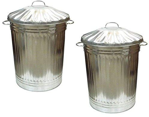 Srendi® 2 x 90L 90 Litre Large Galvanised Metal Bin Home Garden Industrial Rubbish Waste Dustbin Feed Storage