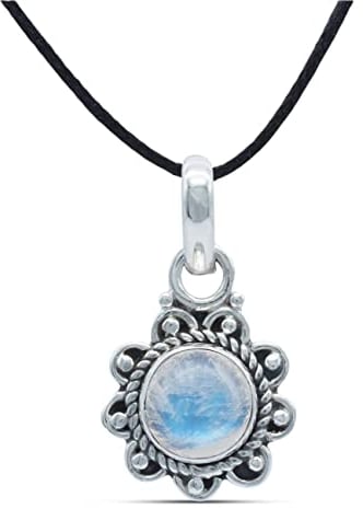mantraroma Kettenanhänger 925 Silber Mondstein weißer Stein schimmer Edelstein Kettenanhänger Damen Sterling Silber Halskette Anhänger Geschenk (MAH-160-04)