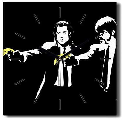 Coloray Uhr auf Leinwand 30x30cm Wohnzimmer Dekoration Segeltuch Ohne tickendes Geräusch Wand Uhr - Pulp Fiction Banksy