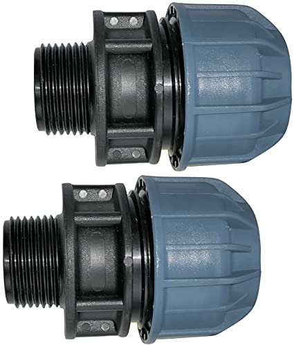 Aerzetix - C51916 - Set di 2 - Manicotto/Adattatore filettato - Riduttore a Compressione Diritto - connessione Filettatura Maschio 1'' - per Tubo Acqua Ø32mm - Polipropilene - connettore/riparatore