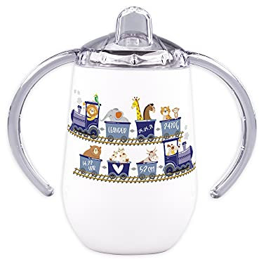 GRAZDesign Trinklernbecher mit Griff mit Namen, Kleinkinder Baby Jungen, Zug mit Tieren, auslaufsicher aus Edelstahl, BPA-frei, 300ml