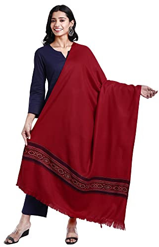 Damen Kullu Himachali Mountain Meditation Wolle Kaschmiri Schal Stola Wrap 101,6 x 203,2 cm, Maroon