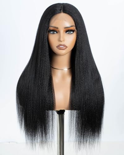 Style Icon Perücke Damen Perücke Schwarz Lace Front Wigs 60 cm glatt Kunsthaar Perücken mit Mittelscheitel synthetische Faser Filmansatz