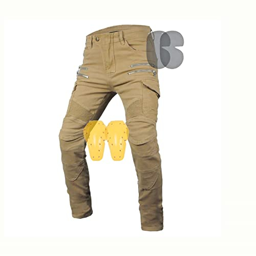 Motorradhose Für Herren Dirtbike-Jeans 4 Reißverschlussdetails, Gerader Schnitt Motorradbekleidung Für Alle Jahreszeiten (S=28, Europäische Größe) ( Color : Beige , Size : XXL )