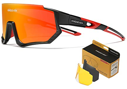 KINGSEVEN Polarized Cycling Sunglasses Men Sports Sunglasses Mtb Bicycle Glasses UV400 Protection LS910 (LS910-C06 Black Red Red)