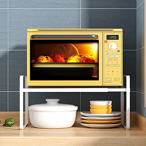 THINFAR Estante de Soporte para Horno de microondas, Organizador Multifuncional para hornos de microondas- 36-60*21*18cm (Blanco)
