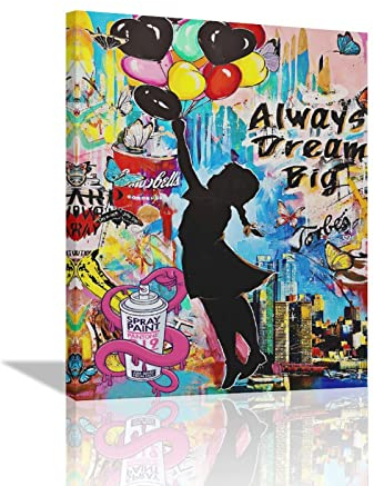 Banksy Leinwand-Wandkunst, Straßen-Graffiti-Wanddekoration, Traum, große Pop-Street-Kunstbilder, Gemälde, gerahmt, Graffiti, zeitgenössisches Kunstwerk für Badezimmer, Wohnzimmer, 30.5x40.6 cm