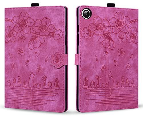 Rosbtib Hülle für Samsung Galaxy Tab A8 10,5 Zoll 2021 SM-X200/X205/X207, PU Leder Flip Case Ständer TPU Cover Tasche Schutzhülle mit Kartenschlitz für Galaxy Tab A8, Rose Rot Katze