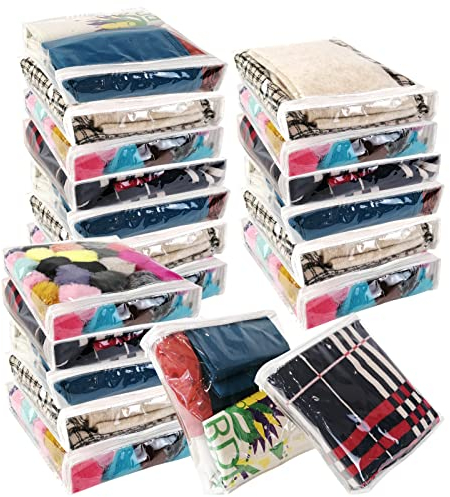 20 Pcs Clear Vinyl Zippered Storage Bags, Plastic Blankets Clothes Storage Bags for Sweater Clothes Bed Sheet Organizer with Zipper for Closet Linen Sweater Bed Sheet Pillow - 10.24 x 10.24 x 2.36Inch