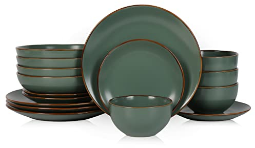 Stone Lain Brasa Modern Stoneware 16 Piece Dinnerware Sets, Plates and Bowls Sets, Dish Set for 4, Green