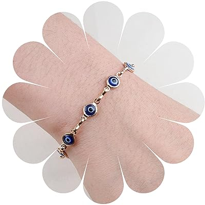 Yheakne Boho Böser Blick Armband Blaues Auge Kettenarmband Böser Blick Station Armbänder Gold Hand Kettenarmband Glücksauge Schutz Schmuck Für Frauen Und Mädchen Geschenke (Gold)