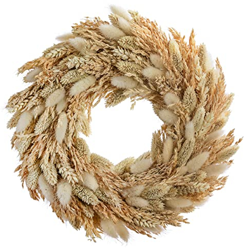 Dehner Dekokranz Lagurus, gebleichte Gräser, Ø 30 cm, Höhe 12 cm, Naturmaterial, beige/hellbraun