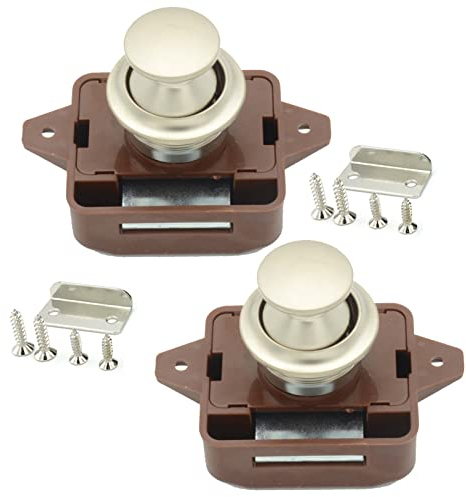 Vastsea 2 Piezas Cerradura de Pestillo con BotóN Pulsador, Push Lock, BotóN Pulsador Gabinete, para Barco, Yate, Puerta, Armario, Autocaravana
