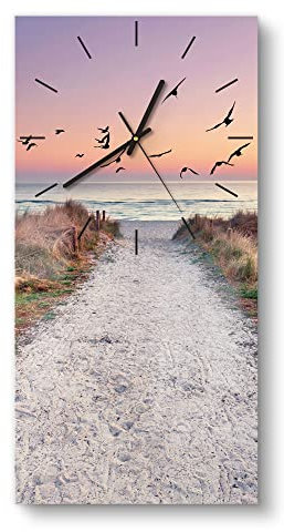 DEQORI Glasuhr | horizontal 30x60 cm | Motiv Strandaufgang zur Ostsee | große XXL Design Uhr aus Glas | leise Wanduhr für Wohnzimmer & Küche | moderne Hingucker Uhr für die Wand