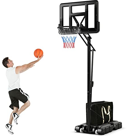 GYMAX Basketballständer 245-305 cm höhenverstellbar, tragbarer Basketballkorb mit Ständer, Mobile Basketballanlage mit Rollen