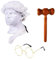 MEISH 3 Pieces Judge Accessories White Judge Wig Mini Wooden Gavel Gold Frame Glasses Judge Costume Props for Makeup Theme Party