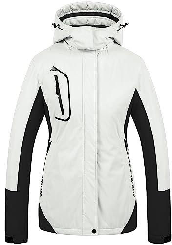 CREATMO US Damen Mountain Wasserdichte Skijacke Winddichte Snowboardjacke Warm Wintermantel Regenmantel, Schwarz und Weiß, XX-Large