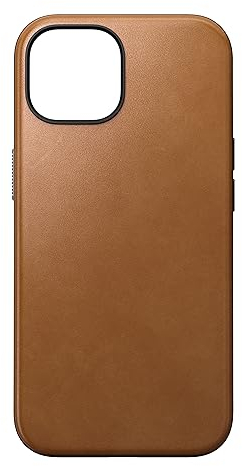 NOMAD Modern Leather Case | für iPhone 15 | Schutzhülle aus Polycarbonat und hochwertigem Echtleder | MagSafe-kompatibel | English Tan