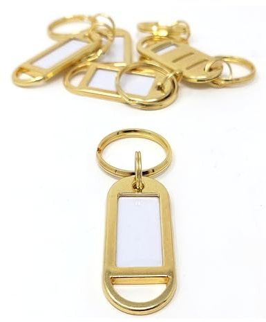 Kahns Trade Schlüsselanhänger aus Metall mit beschriftbarem Etikett - personalisierbar - extrem stabil - Anhänger mit Ring für Schlüssel, Gepäck und Haustiere - Gold 2 st.