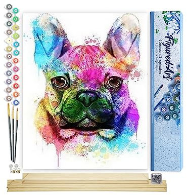 Figured'Art Peinture par Numéro Adulte Joli Chien en Couleurs - Activité Manuelle Kit de Loisir Créatif DIY Numéro d'Art Complet - 40x50cm avec châssis en bois à monter