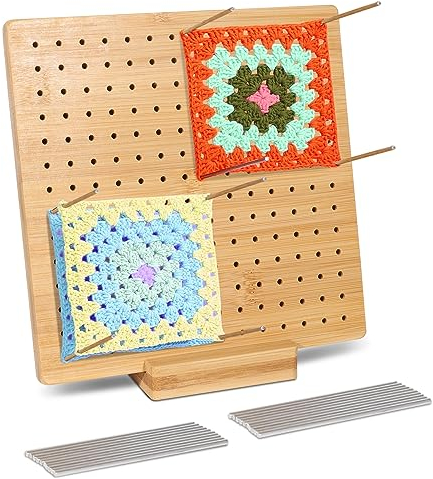 Piymnys Crochet Blocking Board, Granny Square Blocking Board for Crochet, Handcrafted Wooden Blocking Board with Metal Pins for Crochet & Knitting Projects, Knitting Blocking Board 7.9 Inch