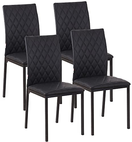 HOMCOM Esszimmerstühle 4er Set Küchenstuhl mit Rückenlehne, Kunstleder, Wohnzimmerstuhl mit Fußpolster, Stühle, Polsterstuhl mit Stahlbeine für Esstisch, Schwarz
